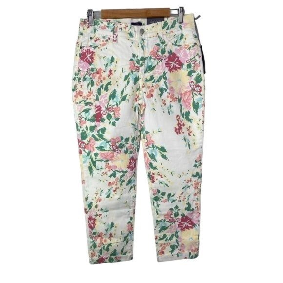 NWT NYDJ Kendall Printed Roll Cuff Ankle Jean lift tuck tech White Floral size 6 - Picture 1 of 13